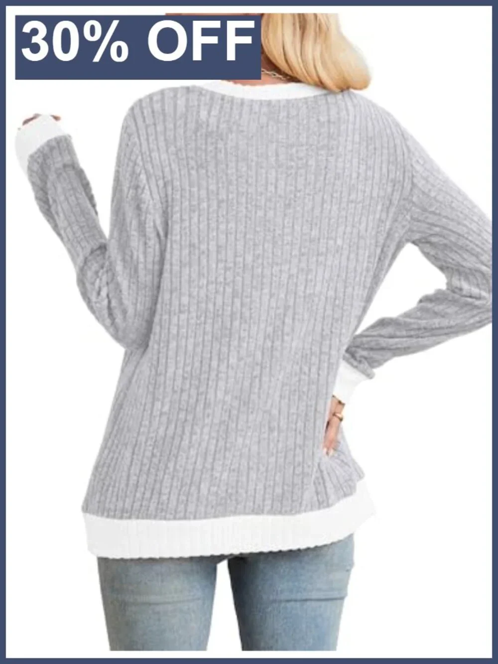 Sampeel Women's Long Sleeve Tunic Sweater Color Block Loose Fit Crewneck
